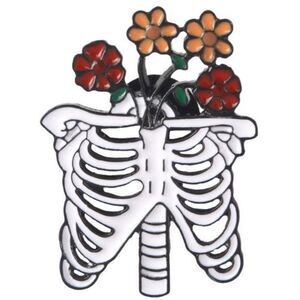Skeleton Body Floral Enamel Pin